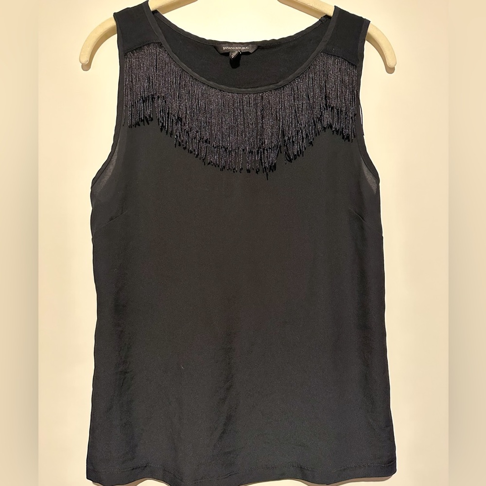 Banana Republic sleeveless top with fringe detail in black